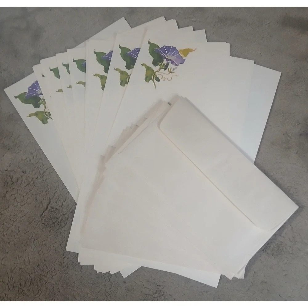 Vtg Current Inc Morning Glory Floral Stationery Set Paper Envelopes Cards READ